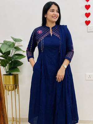  blue embroidered chanderi flared suit set 3