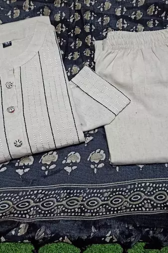  ivory textured cotton kurta and afghan pant set