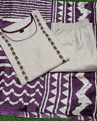  cream cotton straight tunic set with contrast dupatta 5