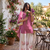 Women onion pink solid straight kurti with butterfly print palazzo & dupatta set