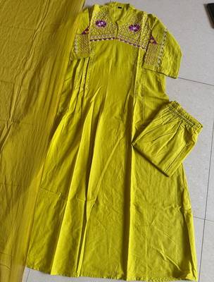  neon embroidered chanderi flared suit set 5