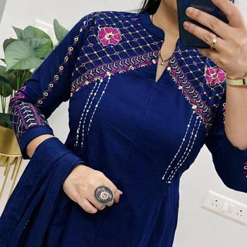  blue embroidered chanderi flared suit set 5