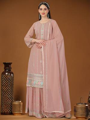 Peach designer embroidered sequins georgette salwar suit set 1
