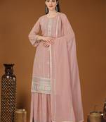 Peach designer embroidered sequins georgette salwar suit set