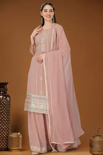 Peach designer embroidered sequins georgette salwar suit set