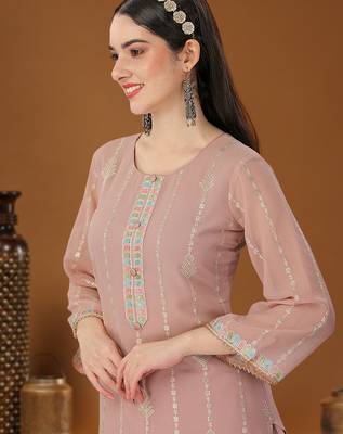 Peach designer embroidered sequins georgette salwar suit set 3