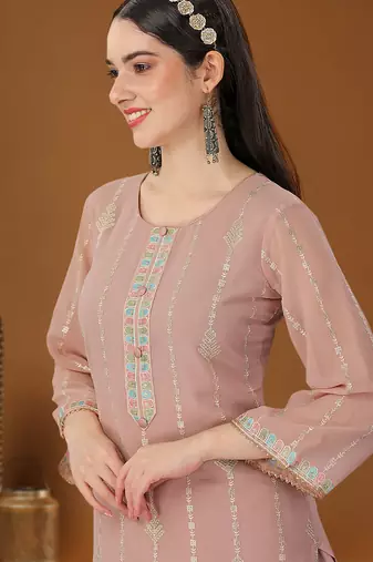 Peach designer embroidered sequins georgette salwar suit set