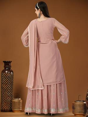 Peach designer embroidered sequins georgette salwar suit set 4