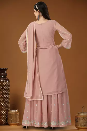 Peach designer embroidered sequins georgette salwar suit set