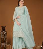 Sky blue designer embroidered sequins georgette salwar suit set