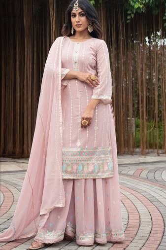 Peach designer sequins embroidered georgette salwar suit set