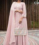 Peach designer sequins embroidered georgette salwar suit set