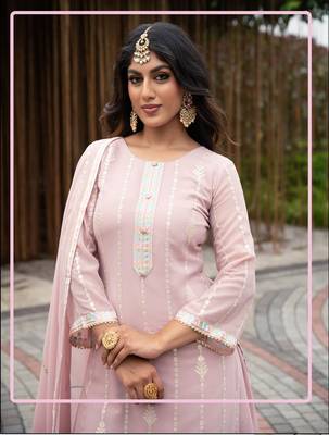 Peach designer sequins embroidered georgette salwar suit set 2