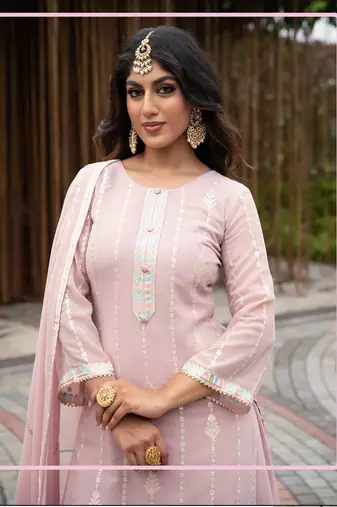 Peach designer sequins embroidered georgette salwar suit set