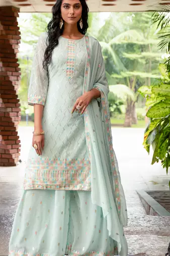 Sky blue designer sequins embroidered georgette salwar suit set