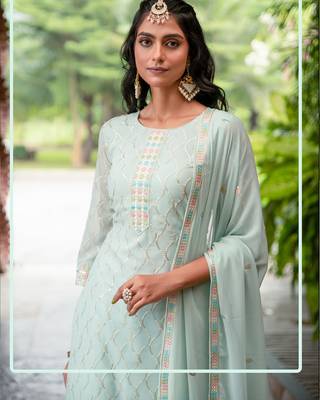 Sky blue designer sequins embroidered georgette salwar suit set 2