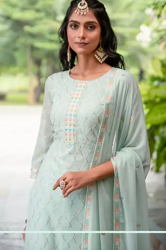Sky blue designer sequins embroidered georgette salwar suit set