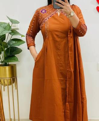  orange embroidered chanderi flared suit set 5