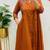  orange embroidered chanderi flared suit set