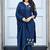  blue floral embroidered cotton straight suit set