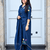  blue floral embroidered cotton straight suit set