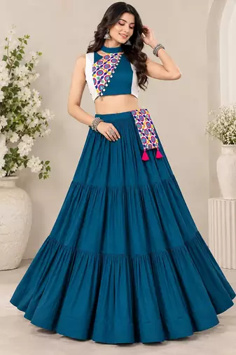 Teal Blue Color Navratri Chaniya Choli With Fancy Stitched Blouse