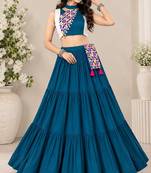 Teal Blue Color Navratri Chaniya Choli With Fancy Stitched Blouse