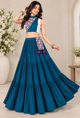 Teal Blue Color Navratri Chaniya Choli With Fancy Stitched Blouse 2