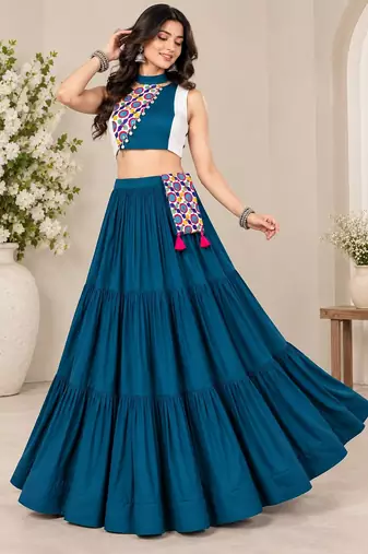 Teal Blue Color Navratri Chaniya Choli With Fancy Stitched Blouse
