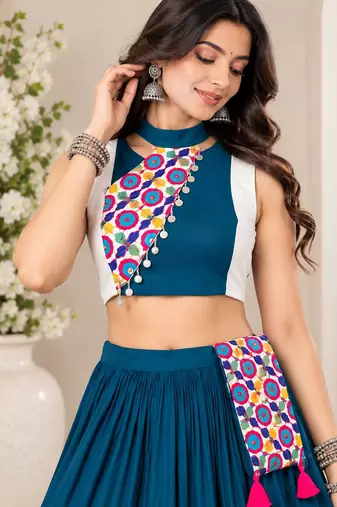 Teal Blue Color Navratri Chaniya Choli With Fancy Stitched Blouse