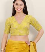 Women's brocade padded front open elbow sleeves saree blouse