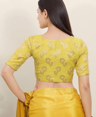 Women's brocade padded front open elbow sleeves saree blouse 2