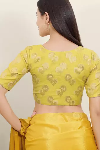 Women's brocade padded front open elbow sleeves saree blouse