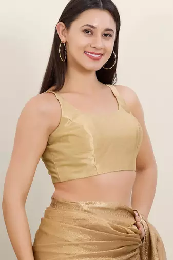 Women's mulbury silk padded back open sleeveless saree blouse