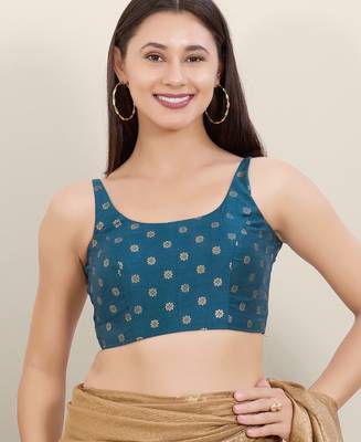 Women's brocade padded back open sleeveless saree blouse 1