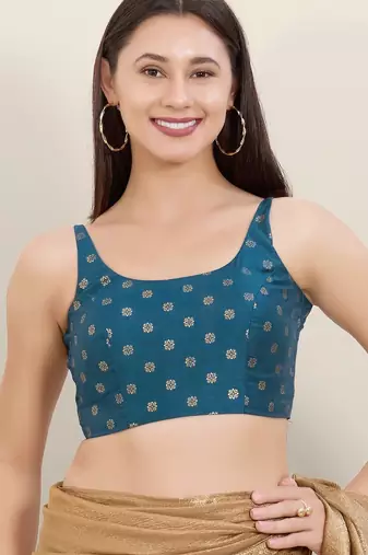 Women's brocade padded back open sleeveless saree blouse