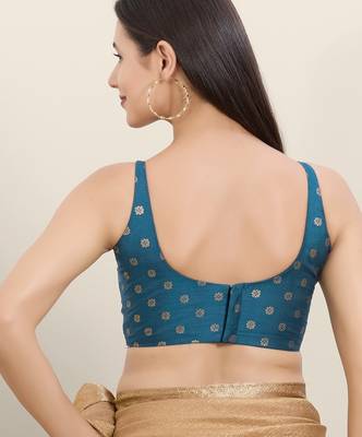Women's brocade padded back open sleeveless saree blouse 2