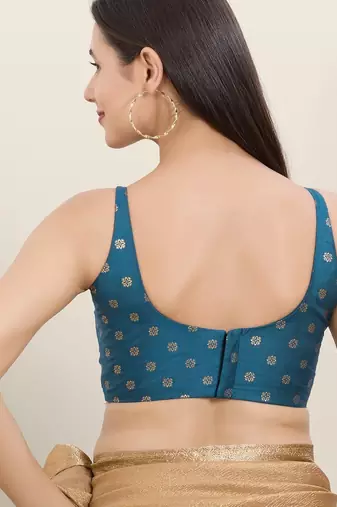 Women's brocade padded back open sleeveless saree blouse