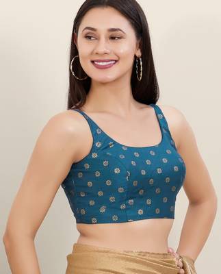 Women's brocade padded back open sleeveless saree blouse 3