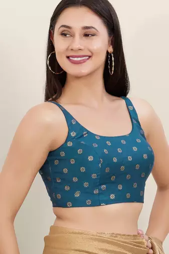 Women's brocade padded back open sleeveless saree blouse