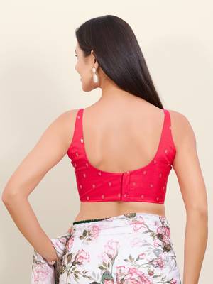 Women's brocade padded back open sleeveless saree blouse 2