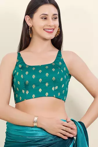 Women's brocade padded back open sleeveless saree blouse