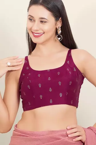 Women's brocade padded back open sleeveless saree blouse