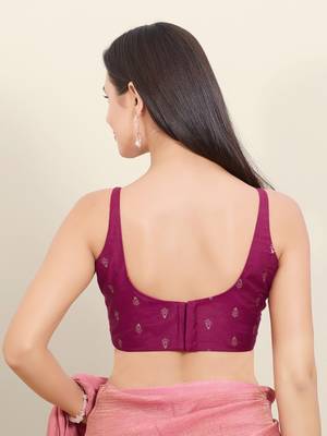 Women's brocade padded back open sleeveless saree blouse 2