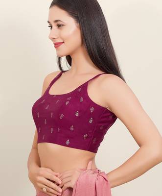 Women's brocade padded back open sleeveless saree blouse 3