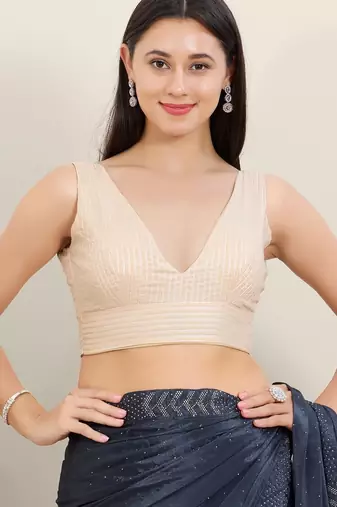 Women's brocade padded back open sleeveless saree blouse