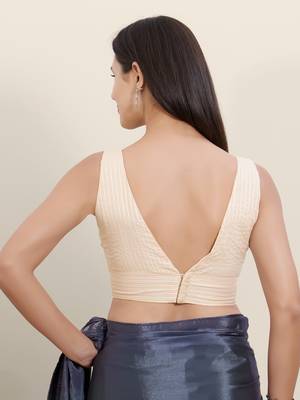 Women's brocade padded back open sleeveless saree blouse 2