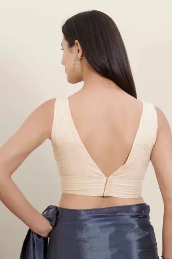 Women's brocade padded back open sleeveless saree blouse