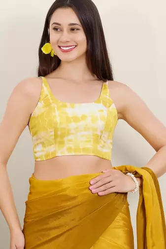 Women's satin silk padded back open sleeveless saree blouse