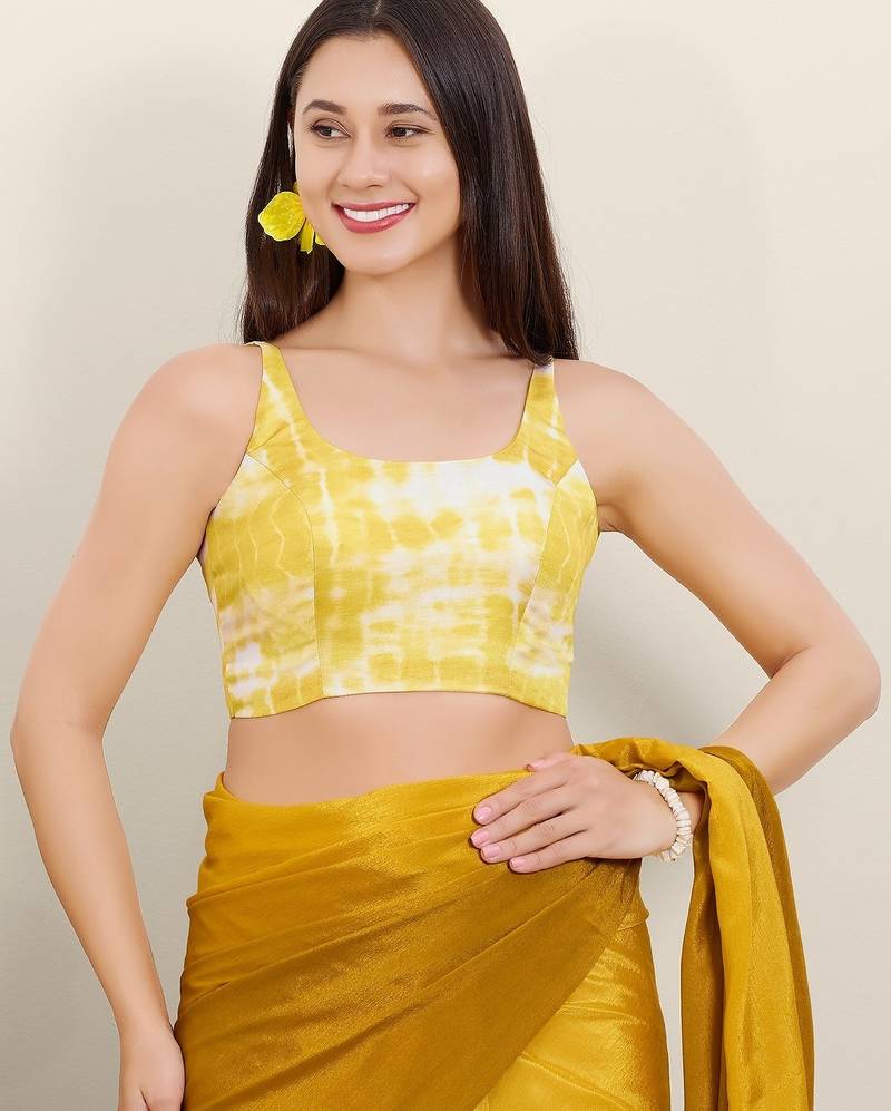 Women's satin silk padded back open sleeveless saree blouse
